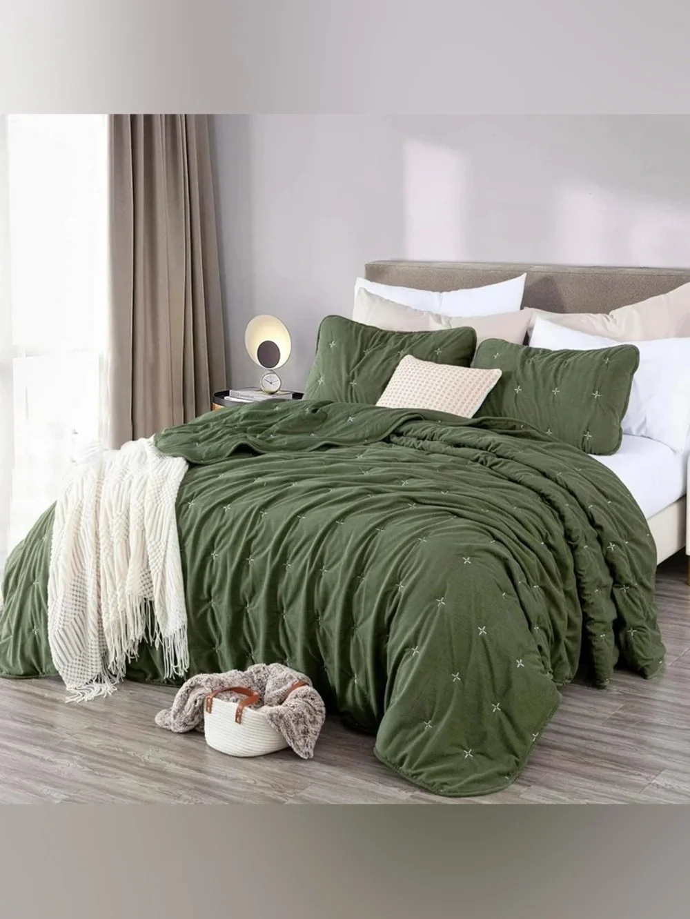 Olive Green king 3 piece Quilted quilt Set